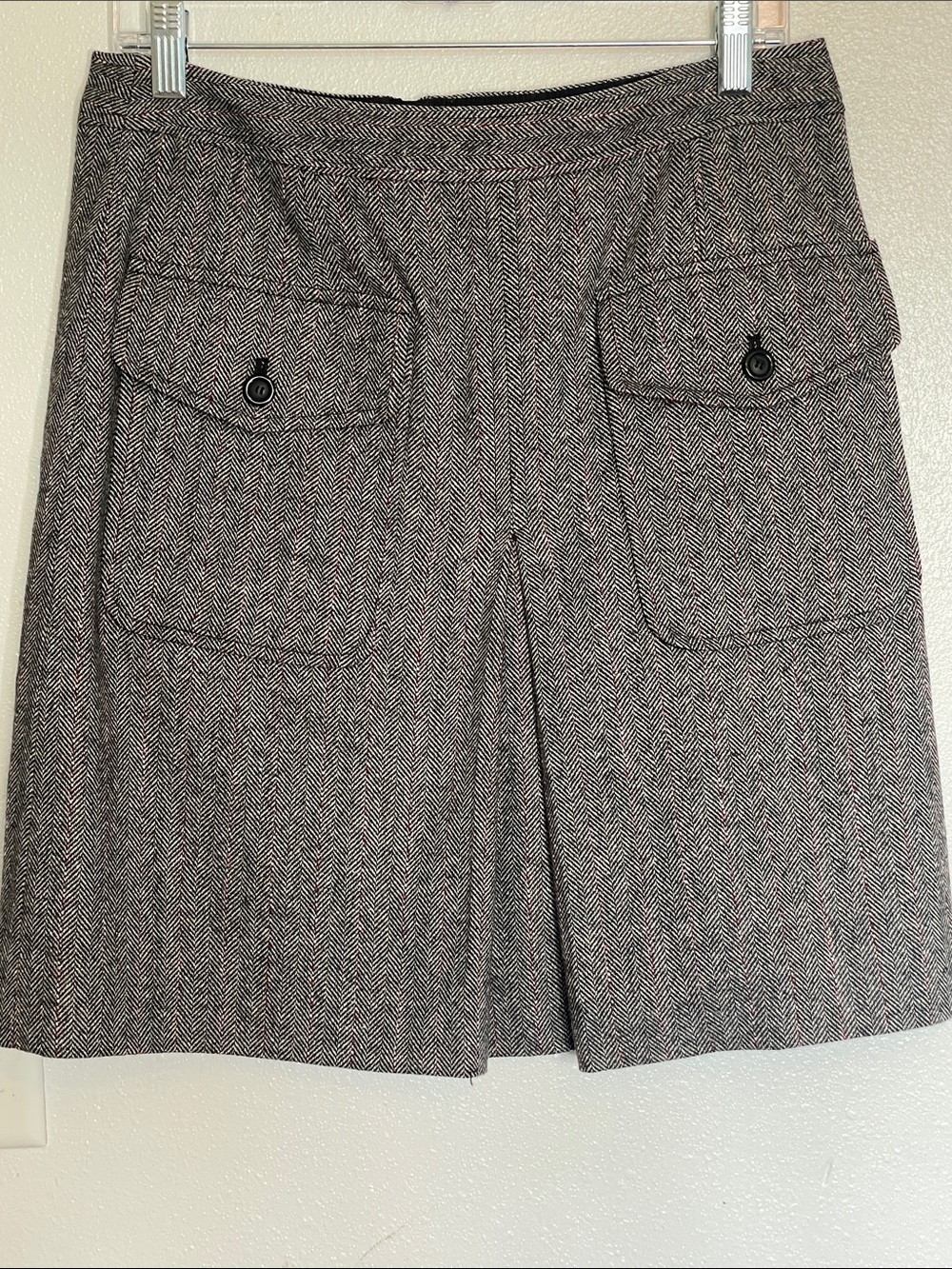Etcetera Gray-Brown Herringbone Midi Skirt with Cargo Pockets